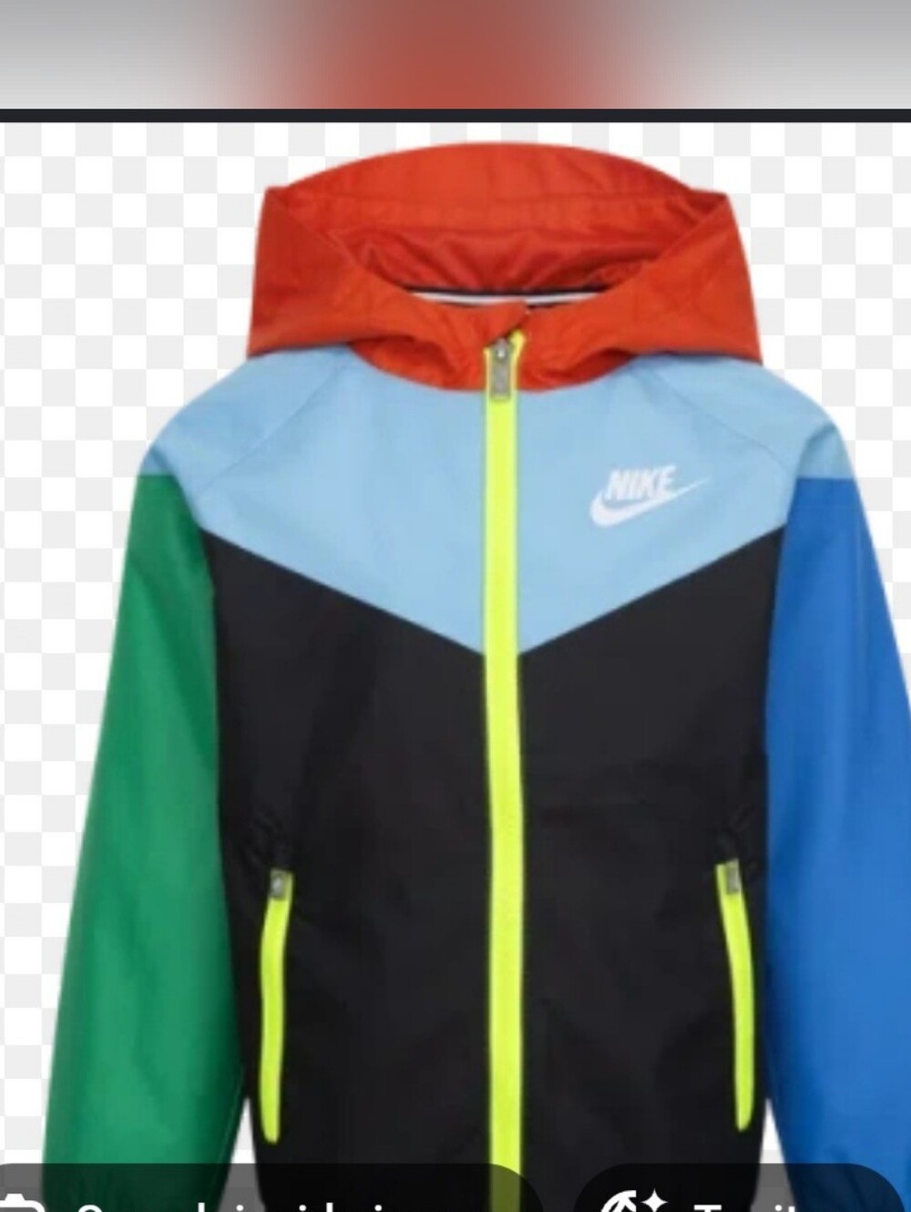 Nike Kids Colorblock Hooded Rain Jacket in Black, Blue, Green & Red